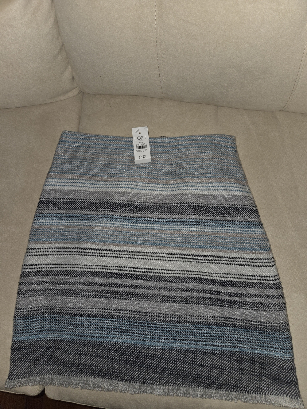 LOFT Blue & Gray Striped Knit Mini Skirt, Size 0, NWT